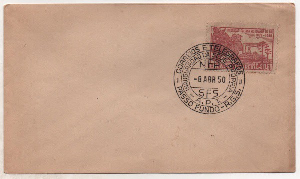 Filatelia: Envelope Comemorativo Inauguração da Sede Própria - 1950. Preserva selo e carimbo. MBC.