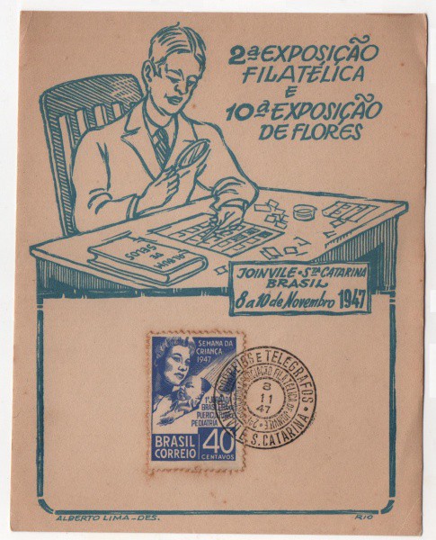 Filatelia: Folhinha Comemorativa 2ª Exposição Filatélica e 10ª Exposição de Flores - 1947. MBC.