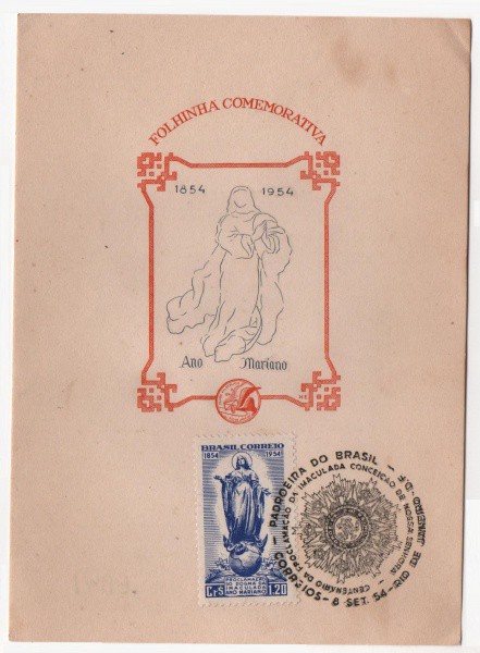 Filatelia: Folhinha Comemorativa do Centenário da proclamação Imaculada Conceição de Nossa Senhora -