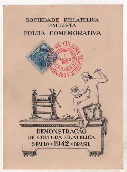 Filatelia: Folhinha Comemorativa Demonstração de Cultura Filatélica - São Paulo - 1942. MBC.