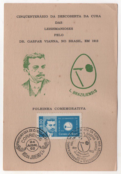 Filatelia: Folhinha Comemorativa Cinquentenário da Descoberta da Cura das Leishmanioses pelo Dr. Gas