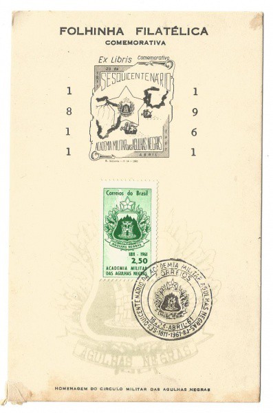 Filatelia: Folhinha Comemorativa ao Sesquincentenário da Academia Militar das Agulhas Negras. 1811-1
