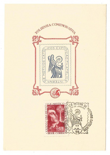 Filatelia: Folhinha Comemorativa a Exposição Filatélica Internacional de Motivos Católicos. XXXVI Co