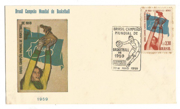 Filatelia: Envelope Comemorativo Brasil Campeão Mundial de Basketball de 1959. MBC.