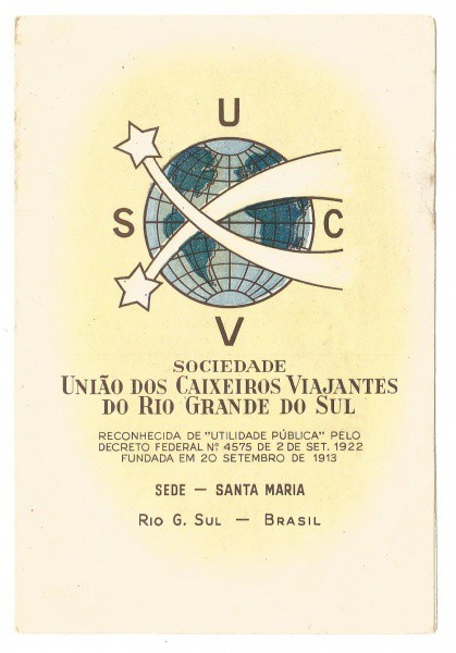Panfleto da SUCV - Sociedade União dos Caixeiros Viajantes do Rio Grande do Sul. Dia do Viajante - 1