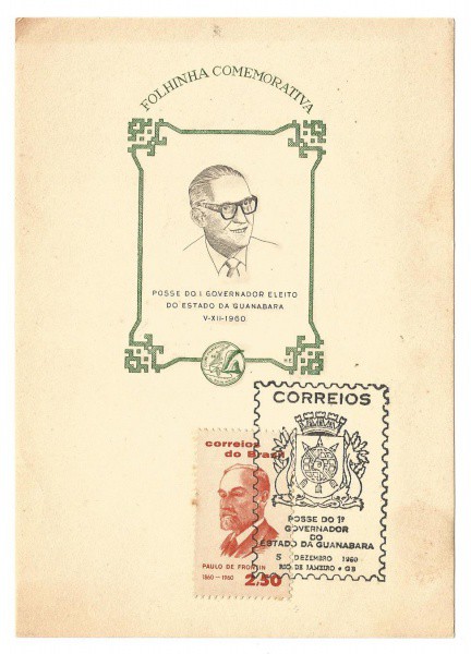 Filatelia: Folhinha Comemorativa a Posse do I Governador Eleito do Estado da Guanabara. 5/12/1960. M