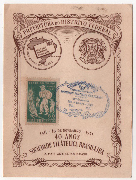 Folhinha Comemorativa 40 Anos Sociedade Filatélica Brasileira - 1951. MBC.