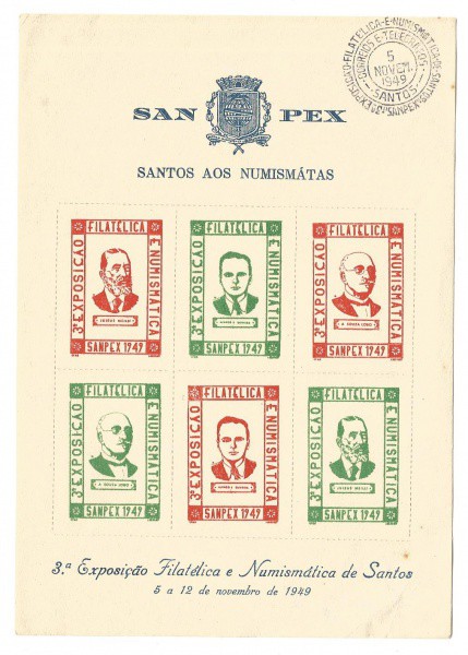 Filatelia: 3ª Exposição Filatélica e Numismática de Santos - SANPEX. 5 a 12 de novembro de 1949. San