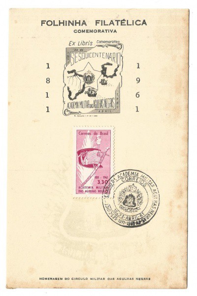Filatelia: Folhinha Comemorativa ao Sesquincentenário da Academia Militar das Agulhas Negras. 1811-1
