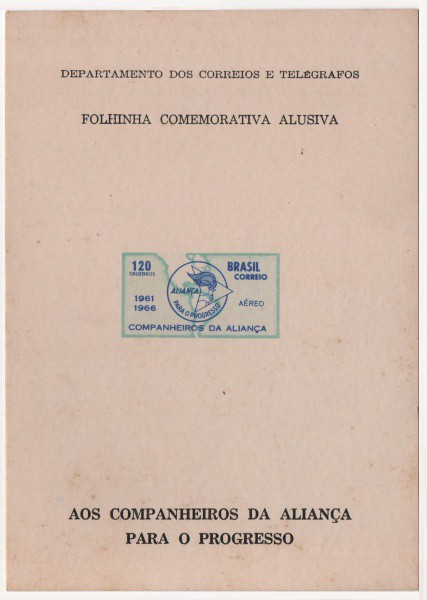 Filatelia: Folhinha Comemorativa Alusiva aos companheiros da aliança para o progresso - 1966. MBC.