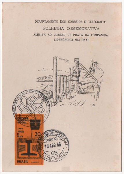 Filatelia: Folhinha Comemorativa Alusiva ao Jubileu de Prata da Companhia Siderúrgica Nacional - 196