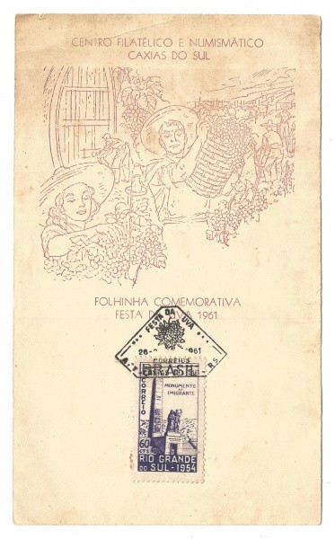 Filatelia: Folhinha Comemorativa a Festa da Uva - Caxias do Sul-RS. 1961. MBC.