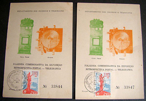 FILATELIA FOLHINHAS COMEMORATIVAS 02 OFICIAIS EMITIDAS PELOS CORREIOS EXPOSIÇÃO RETROSPECTIVA POSTAL