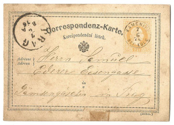 Bilhete Postal do Império Austro-Húngaro. Circulado em 1876. Porte fixo. Bem conservado.