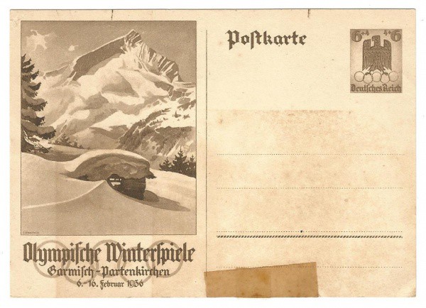 ALEMANHA NAZISTA: Bilhete Postal Jogos Olímpicos de Inverno de 1936 - Alemanha. Assim como as Olimpí