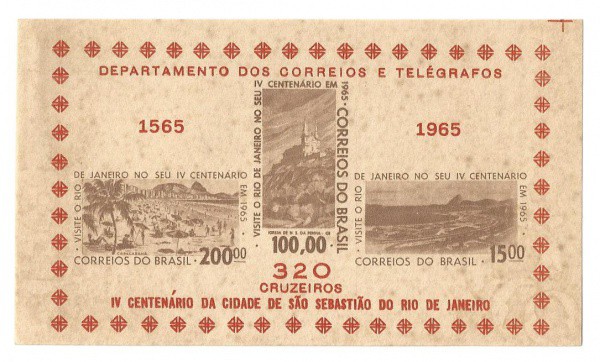 Filatelia: Folhinha Comemorativa ao IV Centenário da Cidade de São Sebastião do Rio de Janeiro. Valo