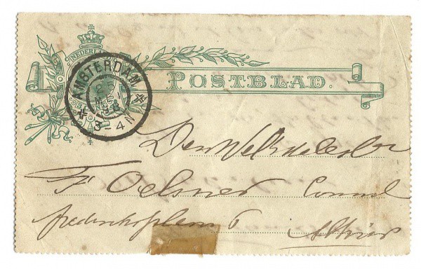 Bilhete Postal Holandês. Circulado em 1898. Porte Fixo. Bem conservado.