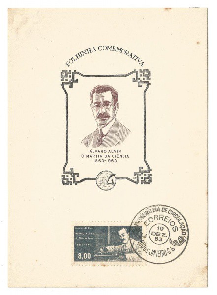 Folhinha comemorativa de Alvaro Alvim "O Mártir da Ciência" 1963. Muito bem conservada.