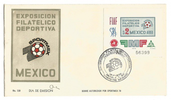 Filatelia: Envelope Comemorativo a Exposição Filatélica Esportiva - México. Preserva selo. Primeiro