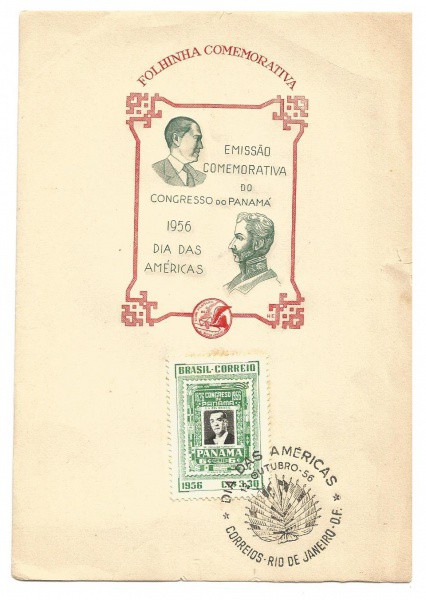 Folhinha comemorativa do Congresso do Panamá 1956 - Dia das Américas. Muito bem conservada.
