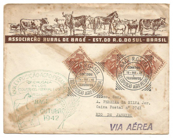 Envelope da Associação Rural de Bagé - Rio Grande do Sul, 1942. Bem conservado.