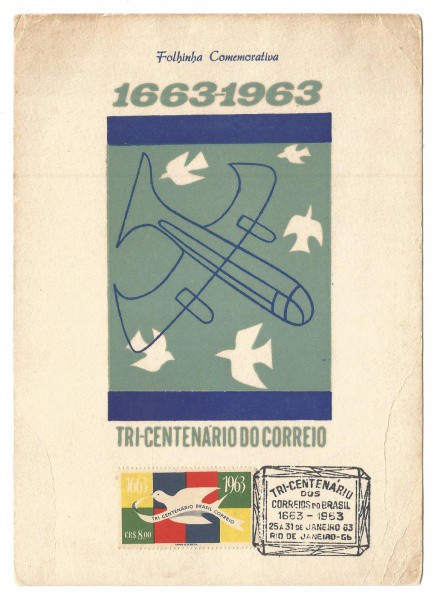 Folhinha comemorativa do Tri-Centenário do Correio, 1963. Muito bem conservada.