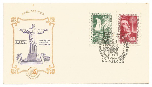 Envelope comemorativo do XXXVI Congresso Eucarístico Internacional 1955. Muito bem conservado.