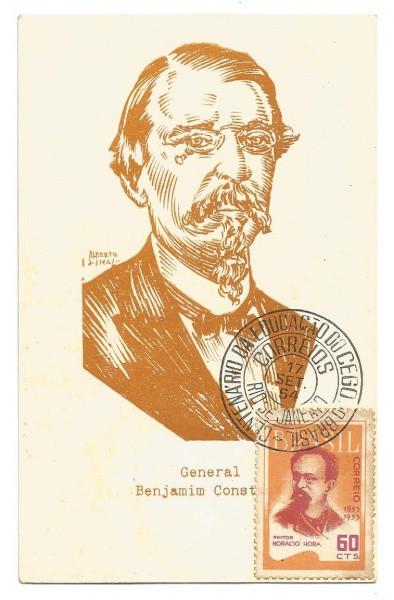 Folhinha comemorativa Centenário da Educação do Cego - Efígie do General Benjamin Constant, 1954. Co