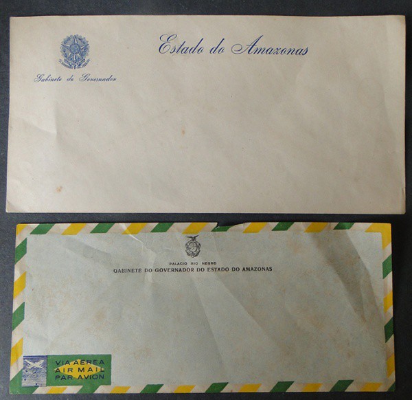 FILATELIA 02 ENVELOPES TIMBRADOS DO GABINETE DO GOVERNADOR DO ESTADO DO AMAZONAS PALACIO RIO NEGRO B