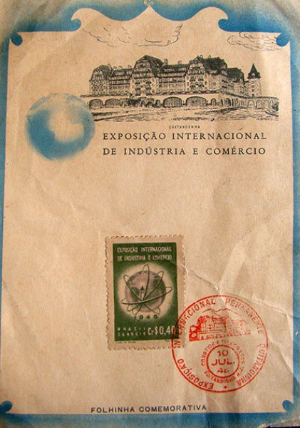 FILATELIA FOLHINHA EXPOSIÇÃO INTERNACIONAL DE INDUSTRIA E COMÉRCIO 1946 BEM CONSERVADO