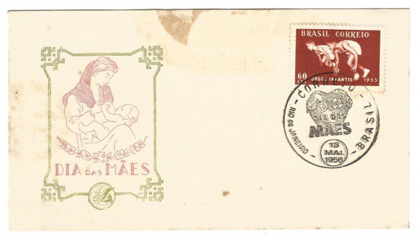 Filatelia: Envelope Comemorativo Dia das Mães - 1956. Preserva selo e carimbo. BC.