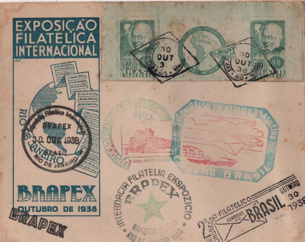 Envelope da Exposição Filatélica Internacional / 1938 , contendo selos e carimbos. MBC