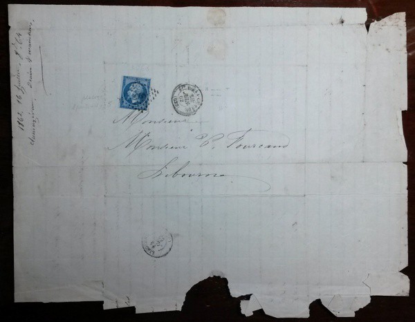 2A - ANTIGA CARTA/ENVELOPE DATADA DE 1862 SELADA - BELA PEÇA.