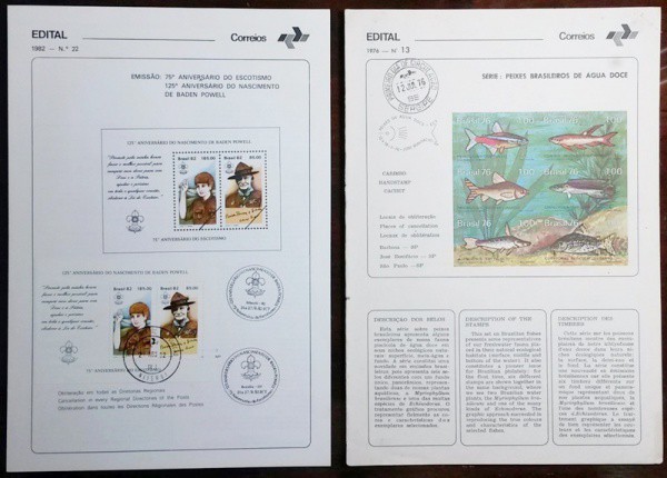 BRASIL- 02 EDITAIS (Nº 13 DE 1976 E Nº 22 DE 1982 COM SELO E CARIMBOS).