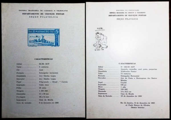 BRASIL - 02 EDITAIS( Nº 95 E 108) DO ANO 1969 .