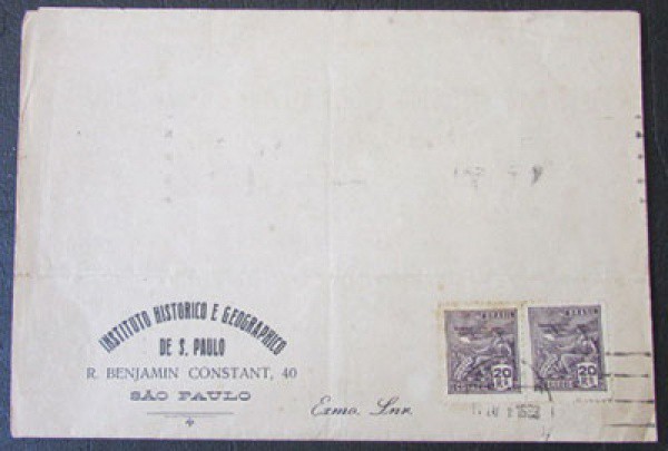 FILATELIA ENVELOPE INSTITUTO HISTÓRICO E GEOGRÁFICO DE SÃO PAULO - 1933 BEM CONSERVADO