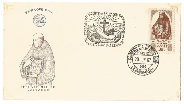 Envelope 1º Dia - Frei Vicente do Salvador, 1967. MBC.