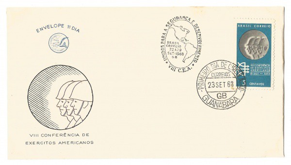 Envelope 1º Dia - VII Conferência de Exércitos Americanos, 1968. MBC.