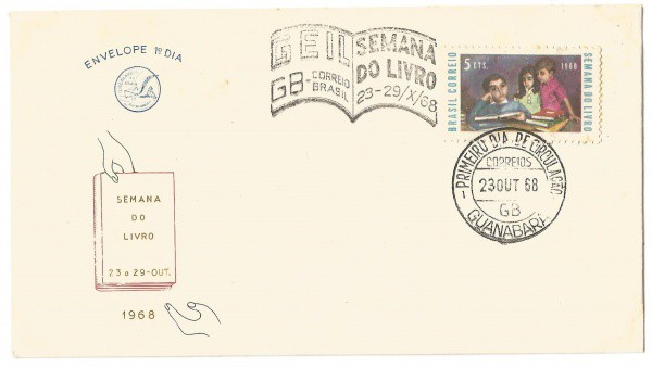 Envelope 1º Dia - Semana do Livro, 1968. MBC.