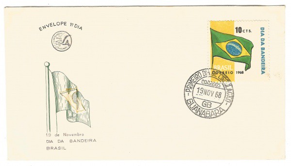 Envelope 1º Dia - Dia da Bandeira Brasil, 1968. MBC.