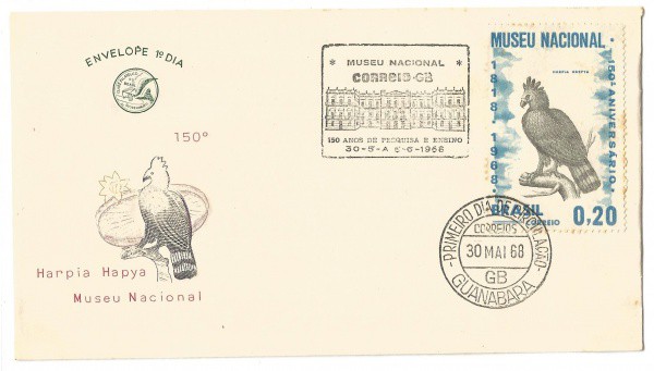 Envelope 1º Dia - Museu Nacional - Harpia Hapya, 1968. MBC.