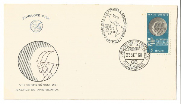Envelope 1º Dia - VII Conferência de Exércitos Americanos, 1968. MBC.