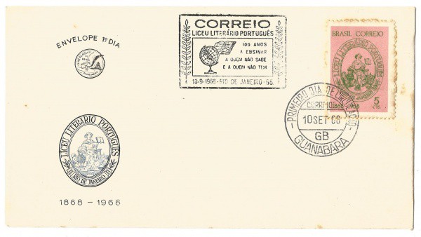 Envelope 1º Dia - Liceu Literário Português, 1968. MBC.