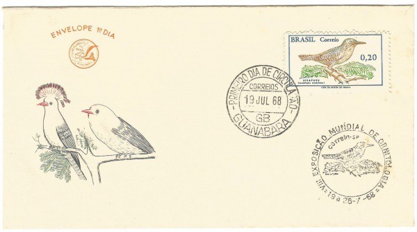Envelope 1º Dia - VII Exposição Mundial de Ornitologia, 1968. MBC.