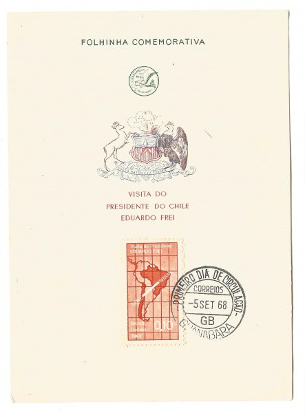 Folhinha comemorativa da Visita do Presidente do Chile Eduardo Frei, 1968. MBC.