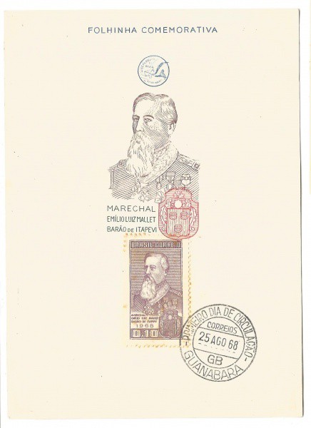 Folhinha comemorativa Marechal Emílio Luiz Mallet - Barão de Itapevi, 1968. MBC.