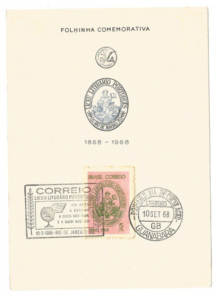 Folhinha comemorativa do Liceu Literário Português, 1968. MBC.