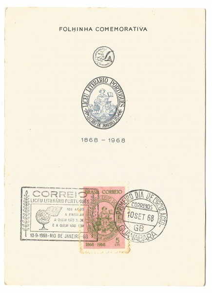 Folhinha comemorativa do Liceu Literário Português, 1968. MBC.
