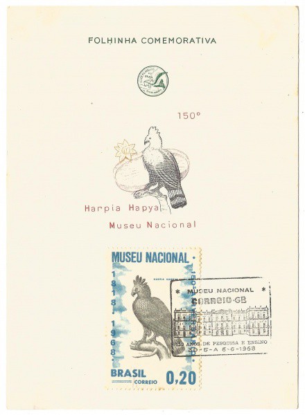 Folhinha comemorativa Museu Nacional - Harpia Hapya, 1968. MBC.