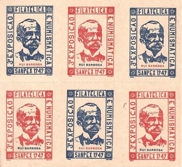 Filatelia: Sextilha da 3ª Exposição Filatélica e Numismática SANPEX 1949 - Ruy Barbosa. MBC